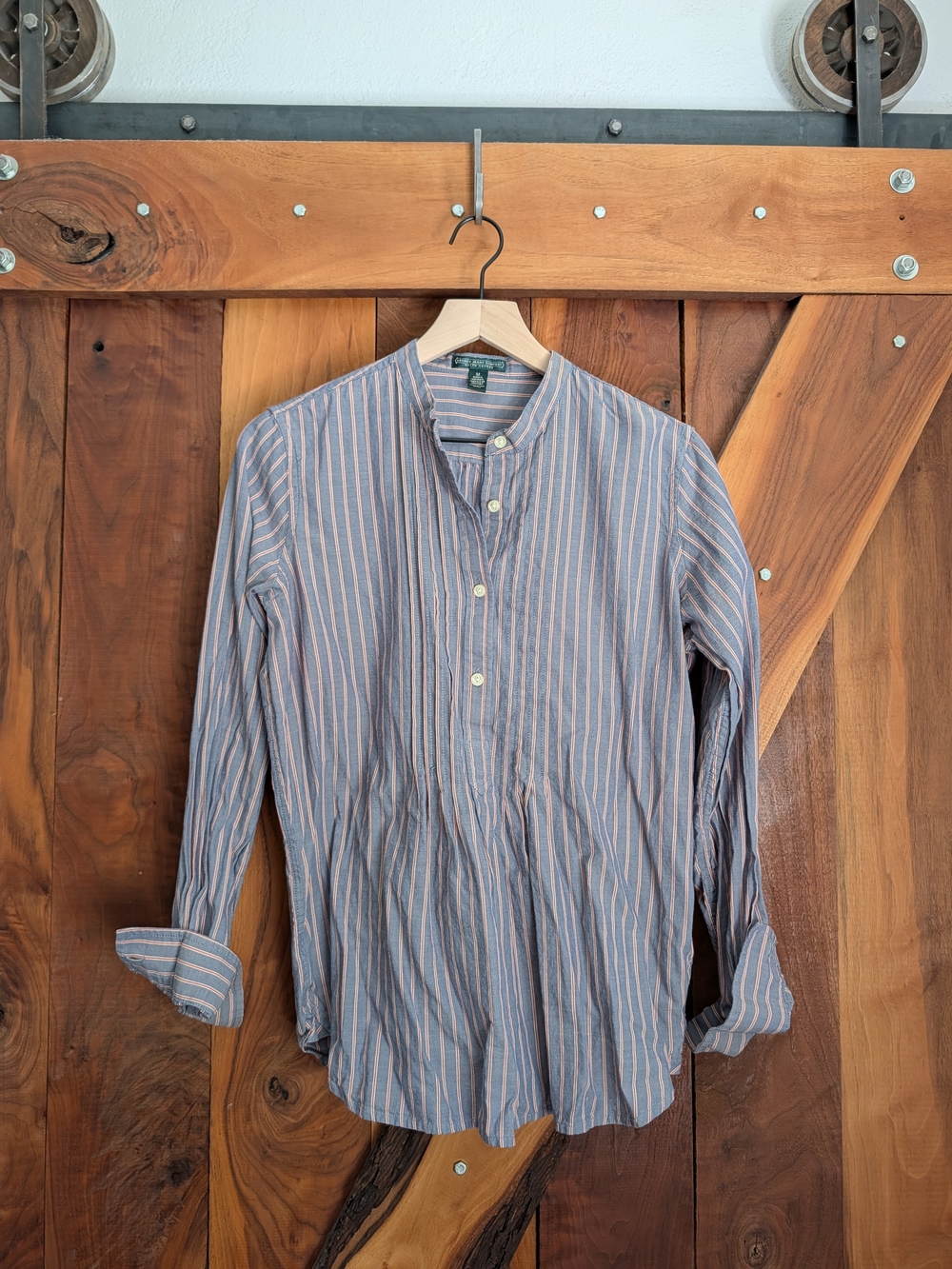 Ralph Lauren Blue Shirt with Pink Stripes — Grandad Collar